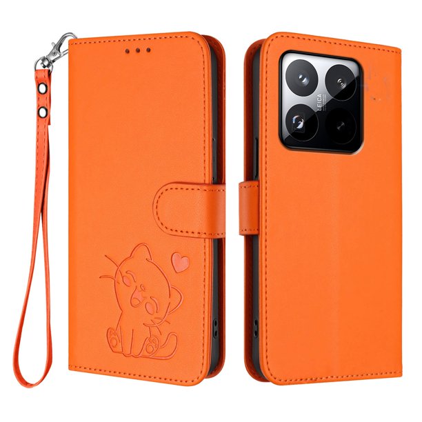 Funda Volteable con Diseño de Gato para Xiaomi 15T, Naranja