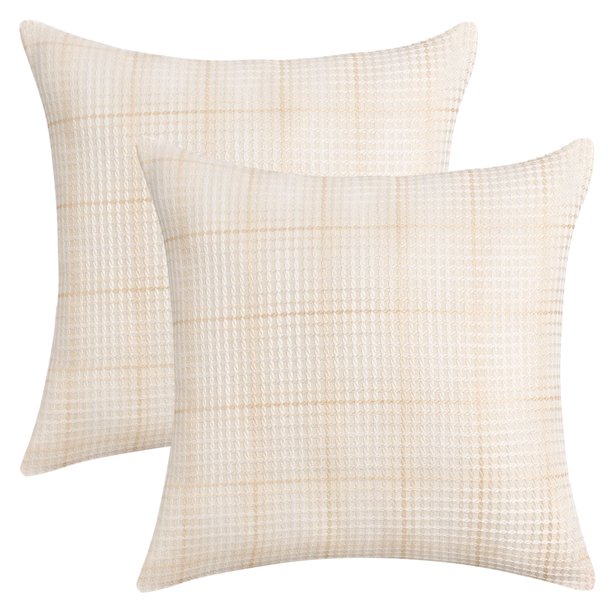 REGALWOVEN Paquete de 2 Fundas de Cojín Decorativas a Cuadros para Sofá Sala de Estar Beige 20" x 20"