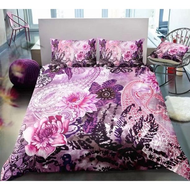 Floral Paisley Quilt Duvet Cover Set Soft Queen Bedding Bedroom Decor3-Piece Bedding Set