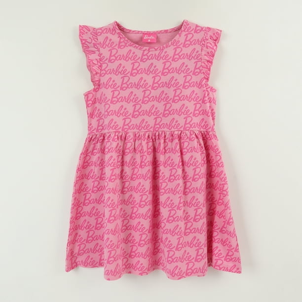 Vestido Sin Manga y Collet Niña Rosado Full Print Barbie