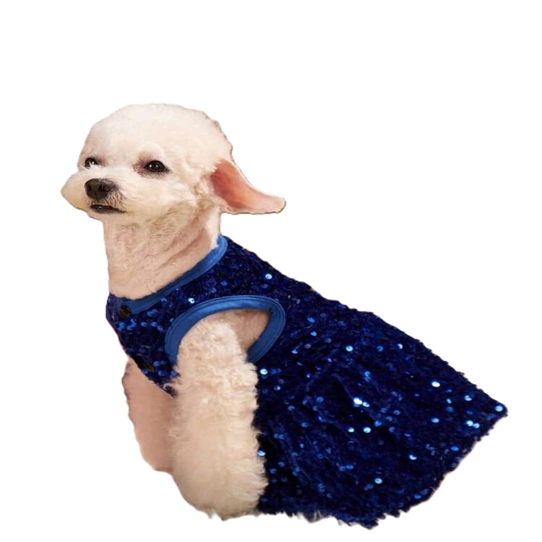 Vestido Lentejuelas Azul Para Mascotas Perros Gatos Conejos Otros