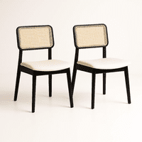 Klik Muebles - Pack De 2 Sillas De Comedor Con Respaldo De Ratán Y Asiento Tapizado - Beige