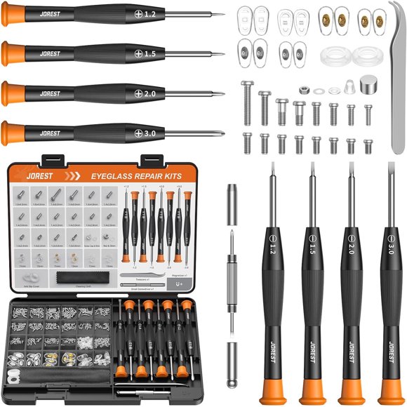 Kit de Reparación de Lentes JOREST con 8 Destornilladores y 16 Tornillos