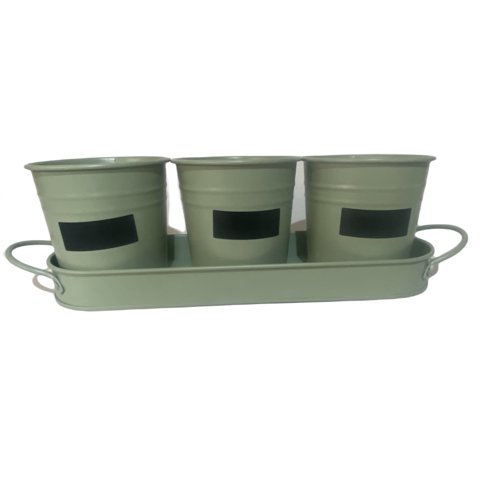 Decogreen - Set De 3 Maceteros Y Bandeja Pizarra Verde