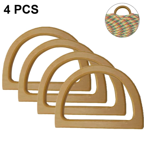 4 asas de madera de repuesto para bolso, en forma de D, para bolso de playa hecho a mano, bolso de paja o bolso de mano.