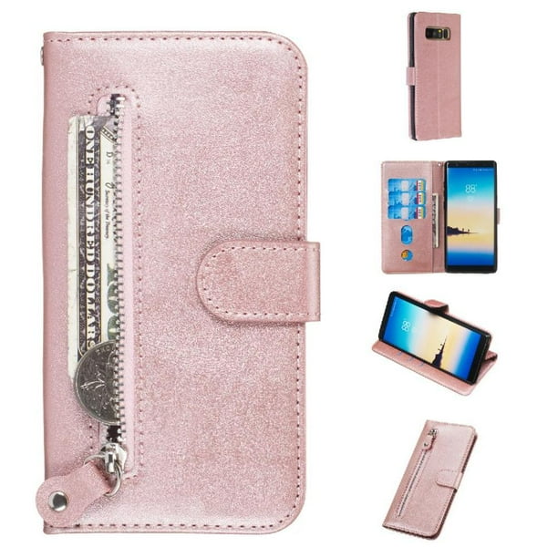 Funda con Cremallera para Samsung Galaxy Note 8, Carcasa Cartera de Cuero PU con Soporte y Tarjetero