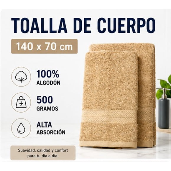 Toalla de Cuerpo Beige Arena 140 x 70 cm – 100% Algodón, 500 Gramos