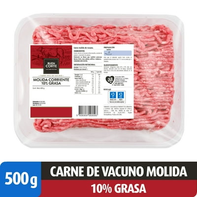 Carne Molida De Vacuno 10% Grasa Bandeja 500 Gr El Buen Corte