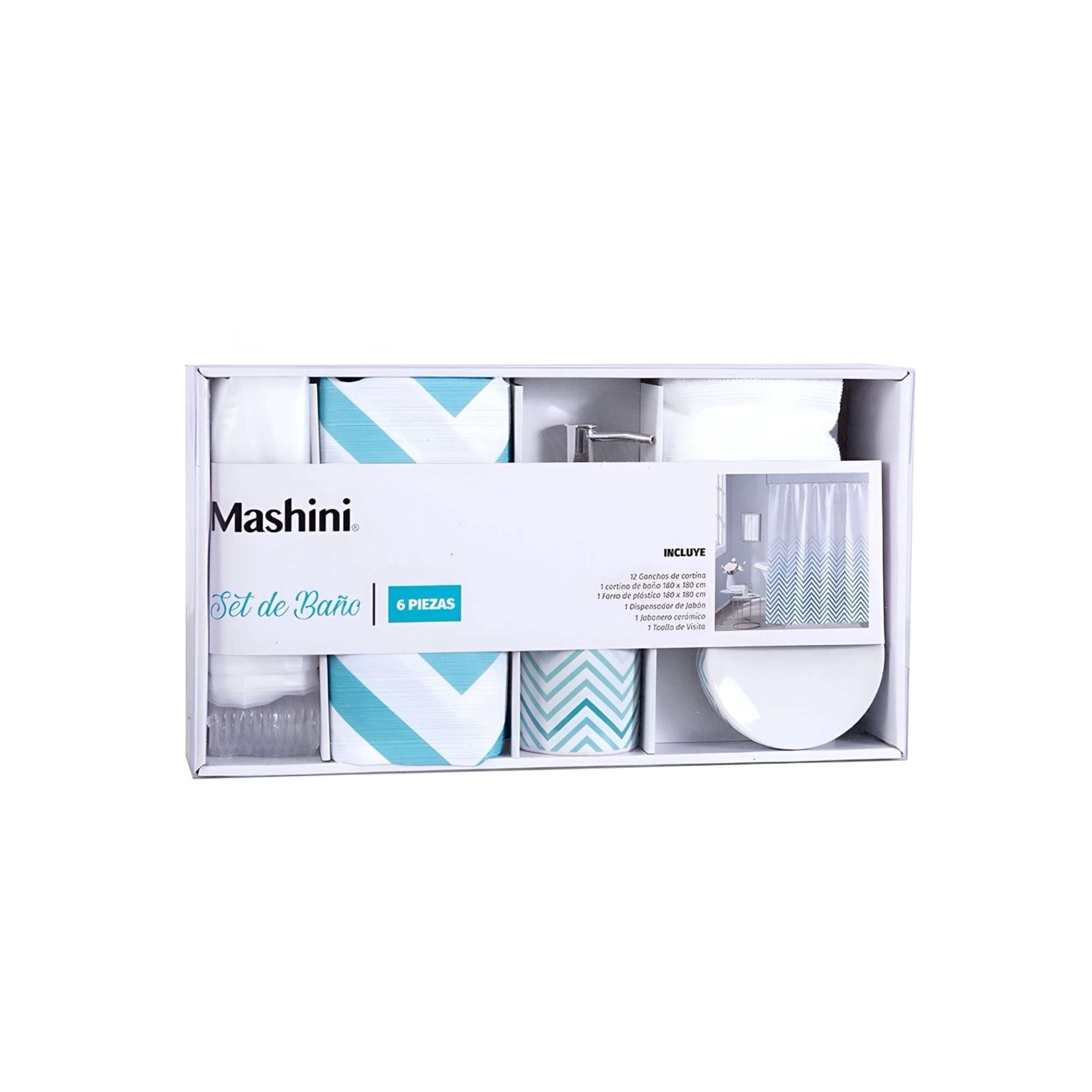 Set De Baño En Caja 6 Piezas Cortina Y Mas De Mashini