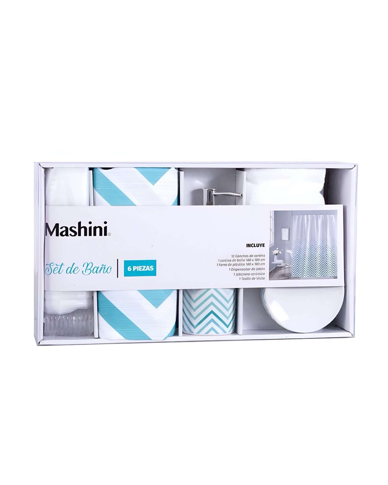 Set De Baño En Caja 6 Piezas Cortina Y Mas De Mashini