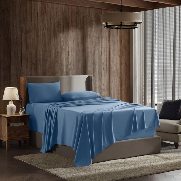 Juego de sábanas Nestl para cama queen size, 4 piezas, bolsillo profundo, azul