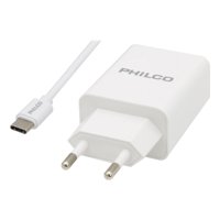 Cargador Celular 2.1 Doble Usb /Cable Tipo C Blanco, Philco Color Blanco