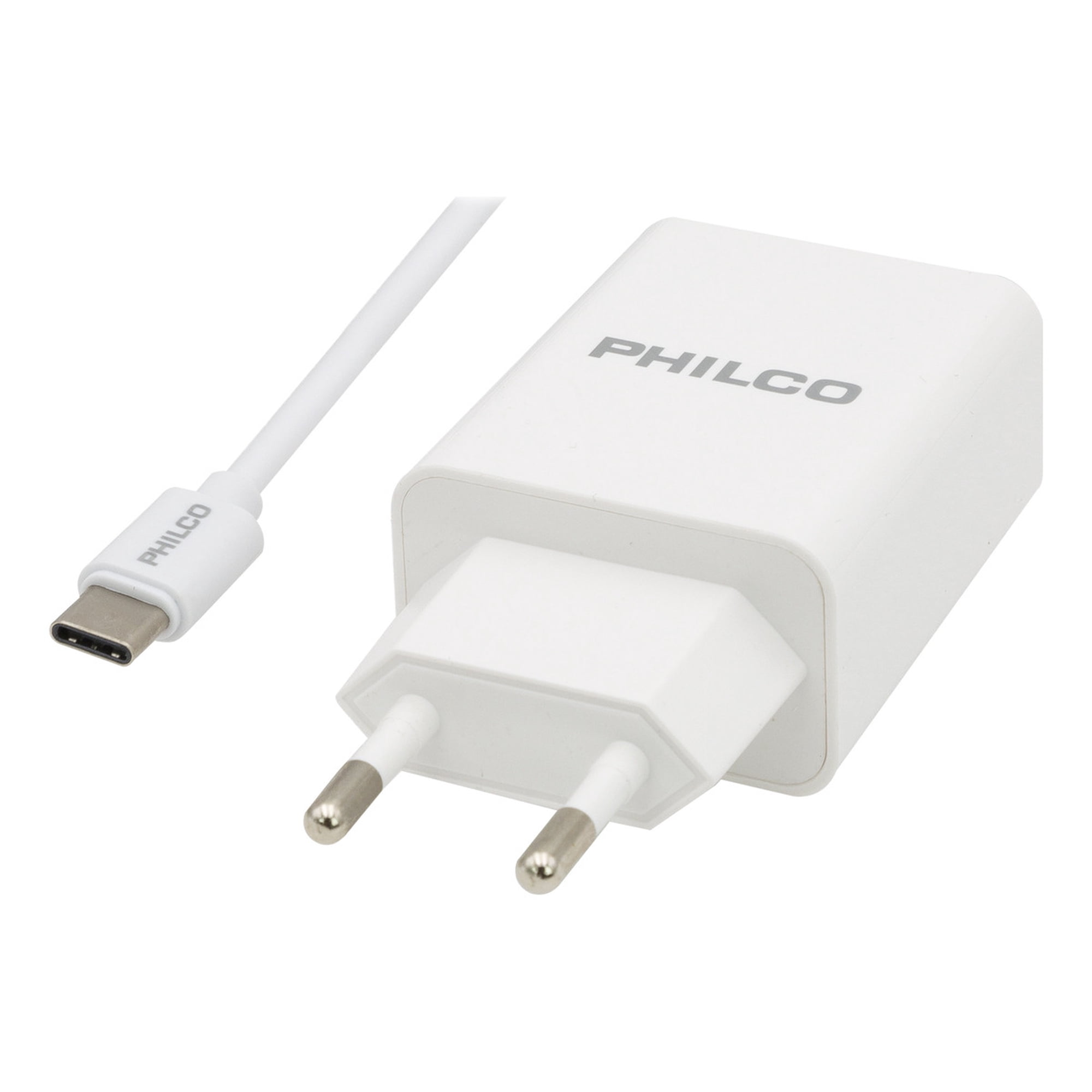Cargador Celular 2.1 Doble Usb /cable Tipo C Blanco, Philco Color Blanco