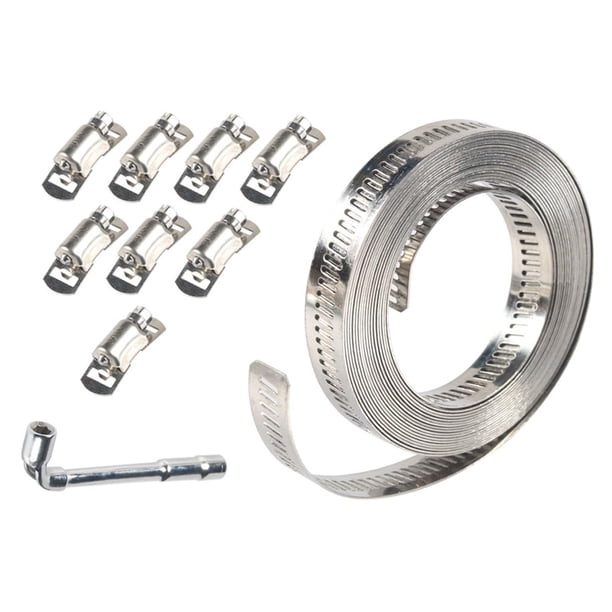 Abrazadera de manguera Clip ajustable de acero inoxidable 304, flejes de abrazadera de metal para mecánica, plomería, manguera de engranaje helicoidal 35 m con 8 sujetadores