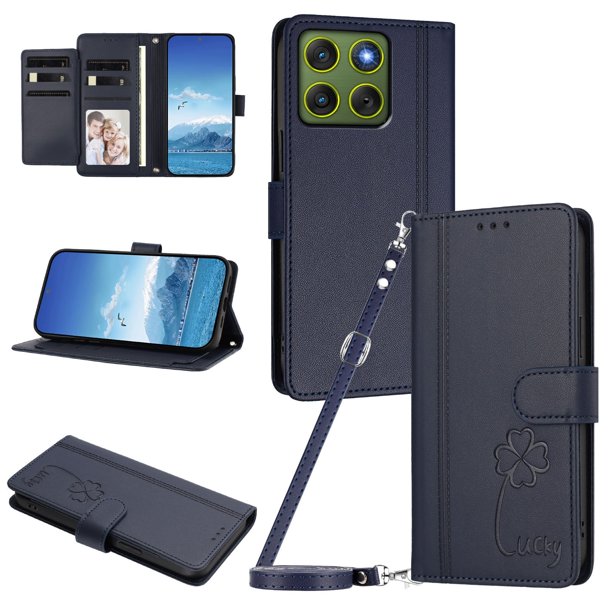 Funda Cartera Trébol para Motorola Edge 70 5G con Ranuras Tarjetas y Carga Inalámbrica Azul oscuro