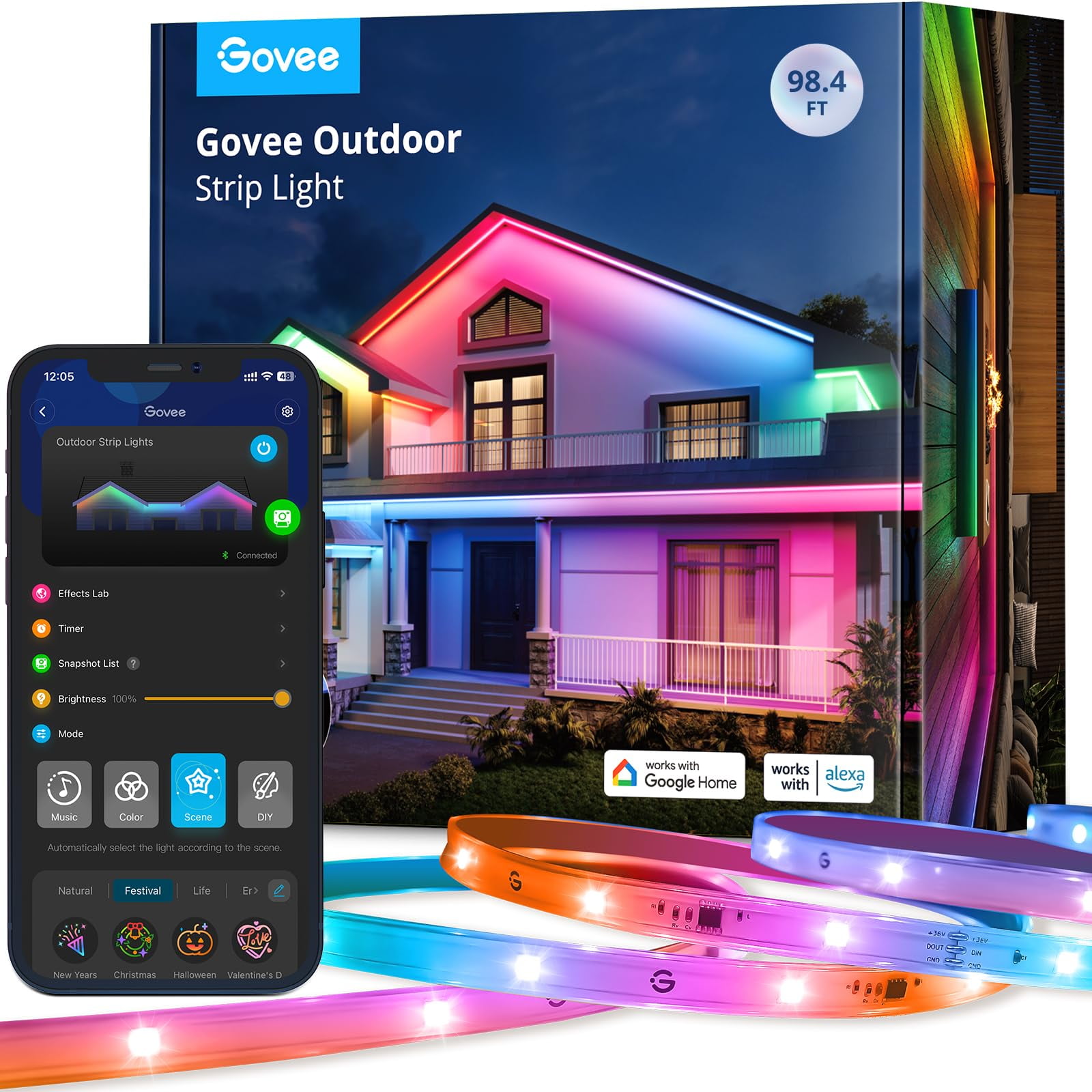 Tira De Luces Led Para Exteriores Govee, 30 M, Smart Rgbic, A Prueba De Agua