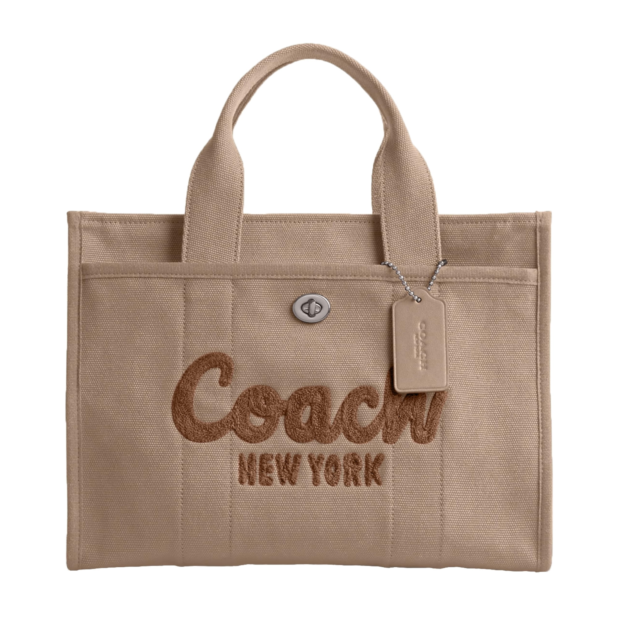 Bolso Coach Cargo De Lona Natural Oscura Y Piel