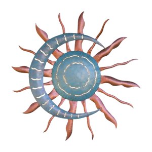 Magideal - Moon Sunnwall Decoración Escultura Creativa Colgante Obra De Arte Hierro Colgante De Pared Estatua Arte De La Pared Decoración Para Dormitorio Hogar Azul