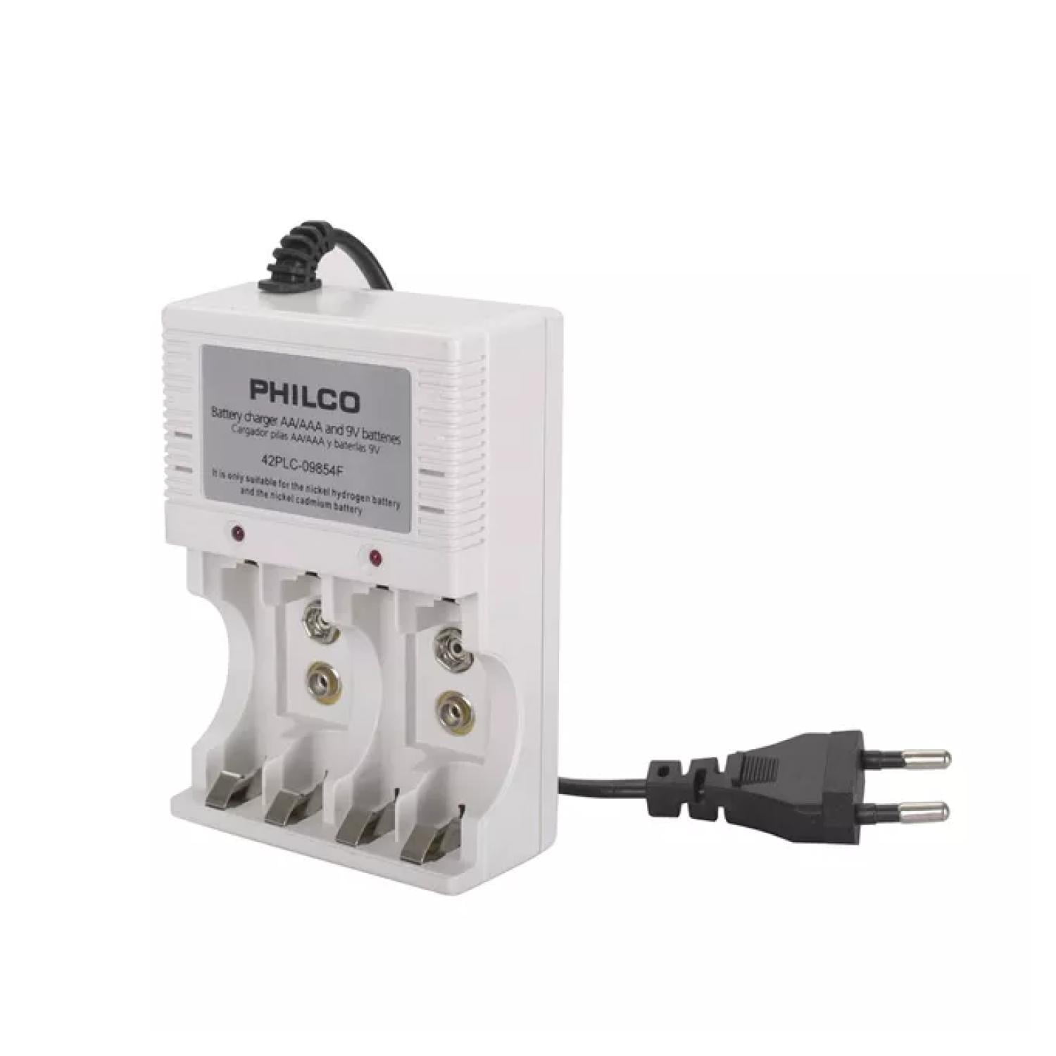 Philco - Cargador De Pilas Recargable 4 Piezas Aa Aaa Blanco