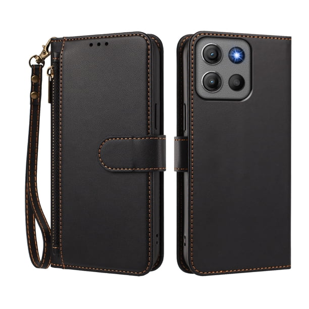 Funda Tipo Billetera para Motorola Moto G17 4G/G17 Power 4G con Soporte y Bolsillo con Cierre Negro