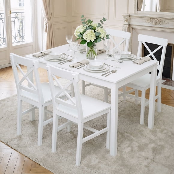 Juego de Comedor 4 Sillas Mesa Rectangular Blanco 118x75x74.3 Cm