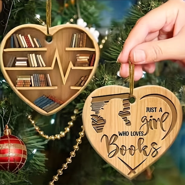 1pc, Acrylic Charm Round Love Heart Bookshelf Pendant, Creative Light Luxury Christmas Tree Pendant, Car Scene Decorations, Creative Small Gift, Holiday Accessory, Birthday Party Supplies, Birthday Gi