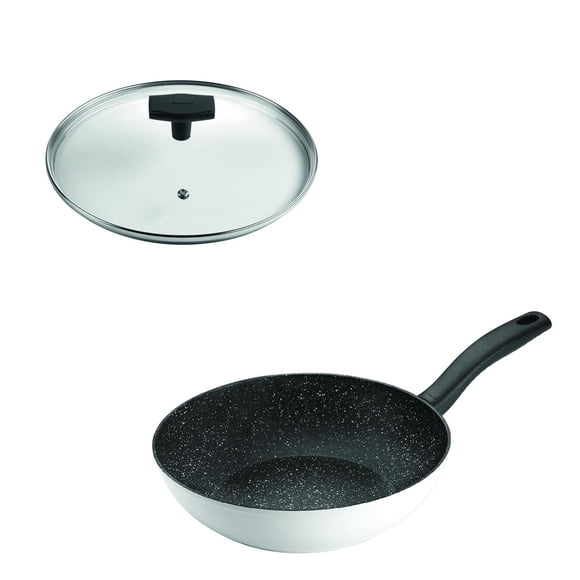 SET Wok 1 Asas Antiadherente 28cm Blanco con Tapa Daily