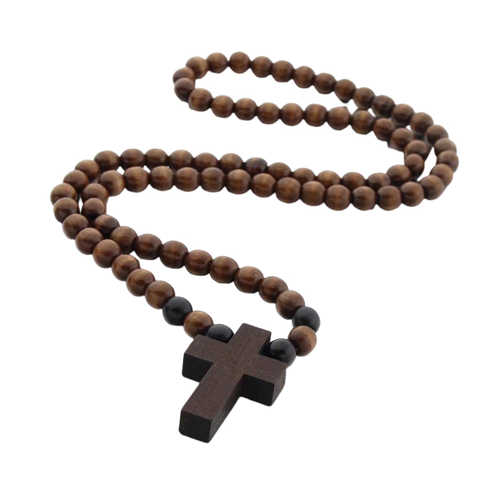 Magideal - Collar De Cuentas De Madera, Collar Con Colgante De Cruz, Joyería Con Dije Unisex, Gargantilla, Collar De Clásico, Cadena Llamativa Para Anive , Café Café