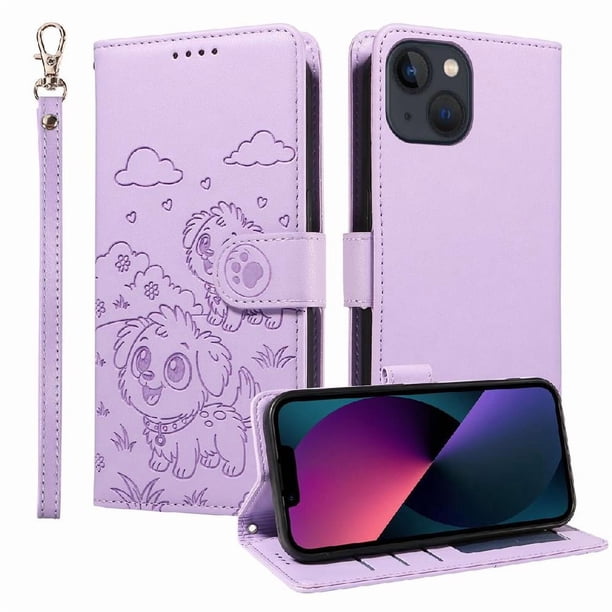 Funda Billetera FOXDOCK Compatible con iPhone 13, Diseño Perrito Tierno, Ranuras para Tarjetas y Soporte Plegable