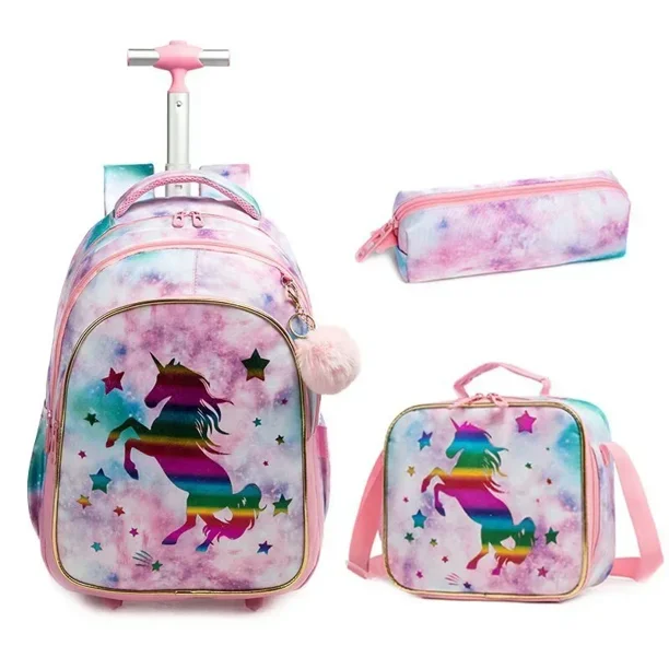 Children School Rolling Backpack Bag Wheeled Backpack for Boys School Trolley Bag Wheels Kids Travel Luggage Trolley Bag Set