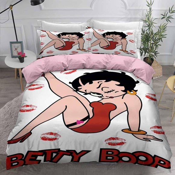 Ste-X Bedding , BETTY BOOP Duvet Cover Set and 2 Pillowcases , 3 Piece Soft Fluffy Bedding Set with Zipper