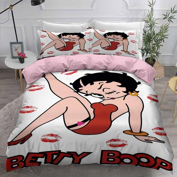 Ste-X Bedding , BETTY BOOP Duvet Cover Set and 2 Pillowcases , 3 Piece Soft Fluffy Bedding Set with Zipper