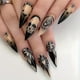 thumbnail image 1 of Halloween 24 Pcs Glossy Almond Press On Nails Black Ombre French Style False Nails With Rose Flower Skull And Shining Rhinestone Design Reusable Fake Nails, 1 of 2