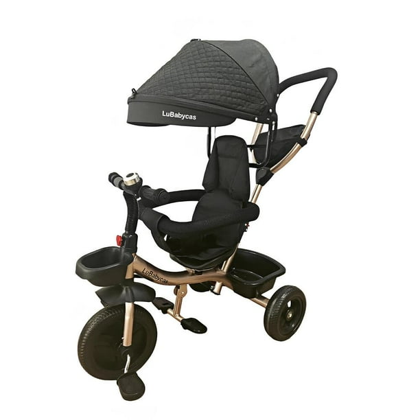 Triciclo 3 En 1 Con Apoya Pies y Canastos 360°LuBabycas Negro