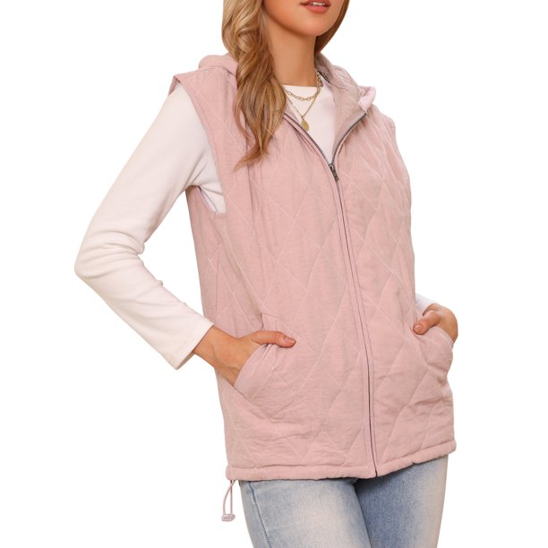 INSPIRE CHIC Chaleco Acolchado para Mujer de Invierno sin Mangas de Gran Tamaño con Capucha y Cremallera M Rosa