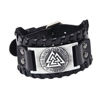 Ioensy - Muñequera Vikinga Odin Triangle Hombre Rune Triangle Carta Cuero Plata