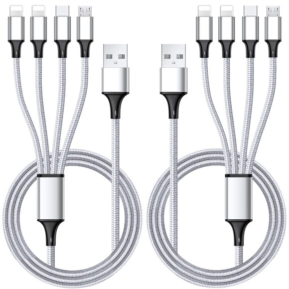Cable de carga Puxnoin Multi 4 en 1 tipo C micro USB de 4 pies plateado
