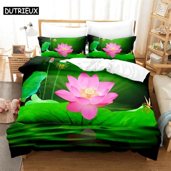 Green Leaf Lotus Bedding Set Duvet Cover Set Kids Bedding Digital Printing Bed Linen Duvet Cover