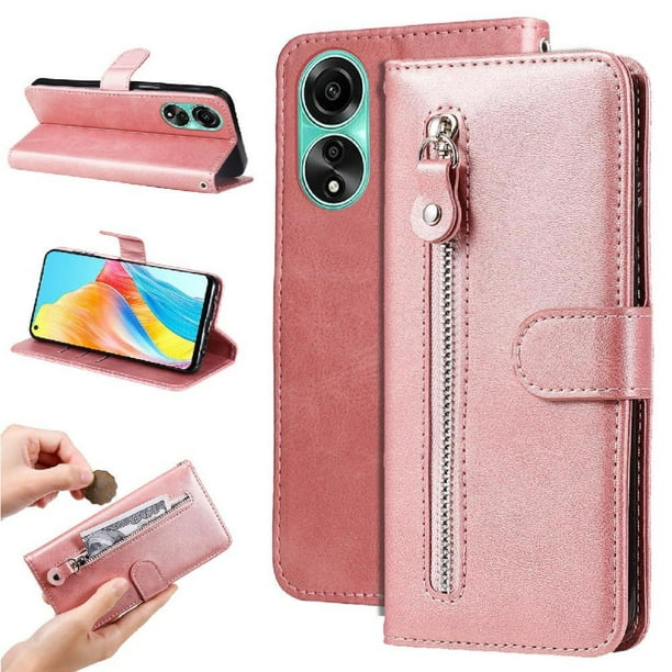 Funda con Cremallera para OPPO A78 4G, Carcasa Cartera de Cuero PU con Soporte y Tarjetero