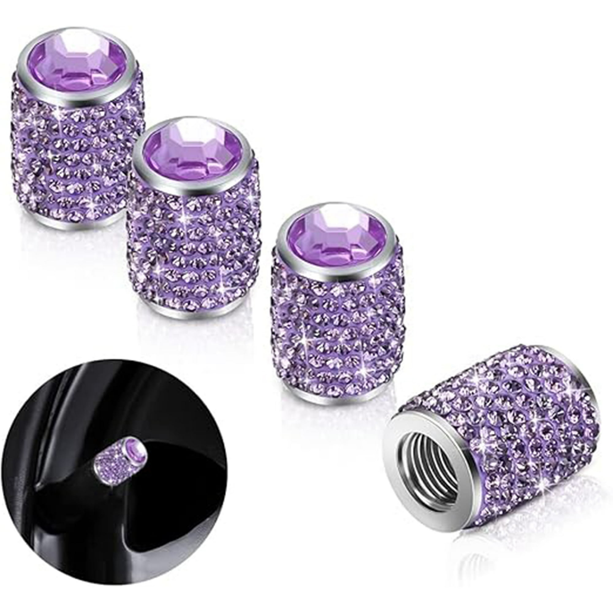 Veat00l - Tapones De Válvula De Vástago De Neumático, Tapas De Vidrio Para Neumáticos Brillantes Con Diamantes De Imitación Universales, A Prueba De Polvo, Para Automóvil, Suv, Motocicleta, Bicicleta, Camión