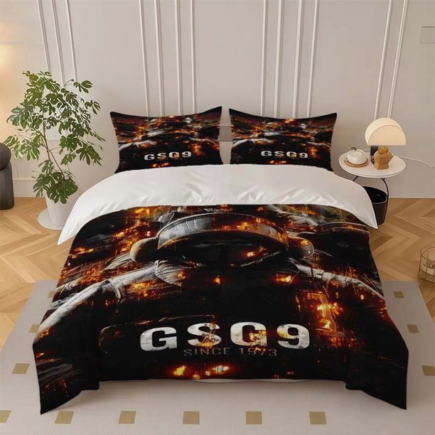 GSG9 Anti-Terrorism Unit Themed Bedding Set Three-Piece Duvet Cover and Pillowcase Set Soft and Comfortable