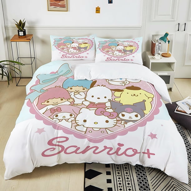 Cute Sanrio Friends Print Bedding Set 3PC 1 Duvet Cover 2 Pillowcases Adult and Children Bedding Set Luxury Bed Comforter Set Bed Sheets