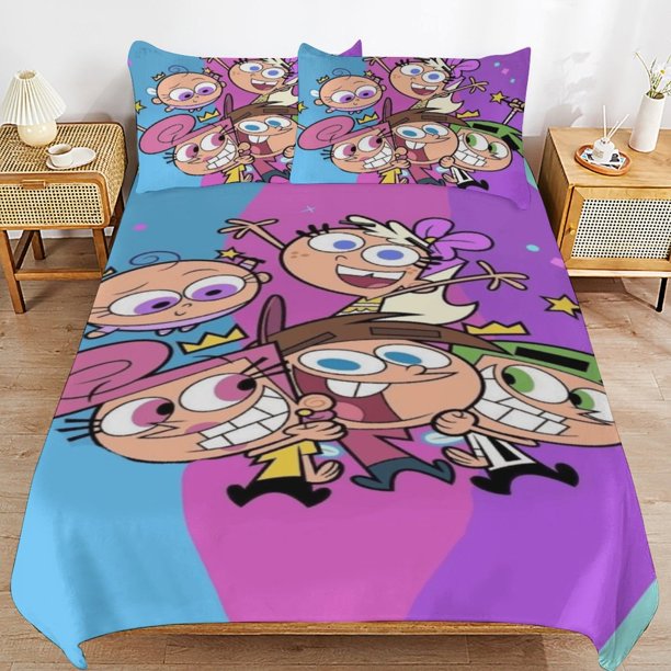 The Fairly Oddparents Bedding Sets Ultra Soft Skin-Friendly Duvet Cover 3 Piece, Cute Comforter Cover Bed Set for Boys Girls Kids