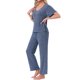 thumbnail image 4 of INSPIRE CHIC Conjunto de Pijama para Mujer de Punto Acanalado con Manga Corta, Parte Superior con Abertura Lateral y Pantalones, Conjunto de Dos Piezas para Estar en Casa con Bolsillos M Azul, 4 of 5