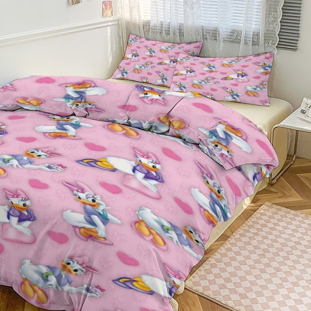 Daisy Duck Print Bedding Set Pattern Duvet Cove Set 3 Pieces 1 Quilt Cover And 2 Pillowcases for Women Men Teens