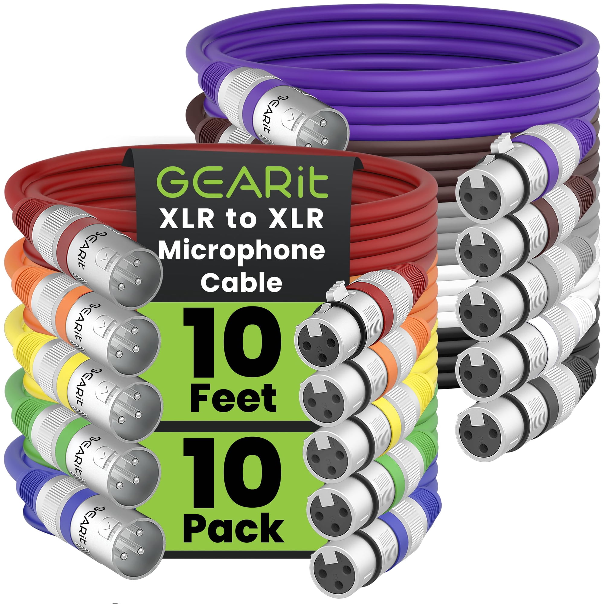 Cable De Micrófono Gearit Xlr Macho A Hembra, 3 Pines, 3 M, Paquete De 10 Unidades