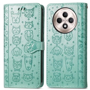 Funda Cartera Foxdock Para Oppo Reno 12F , Flip Pu Con Relieve De Gatos Y Perros, Tarjetero Y Soporte
