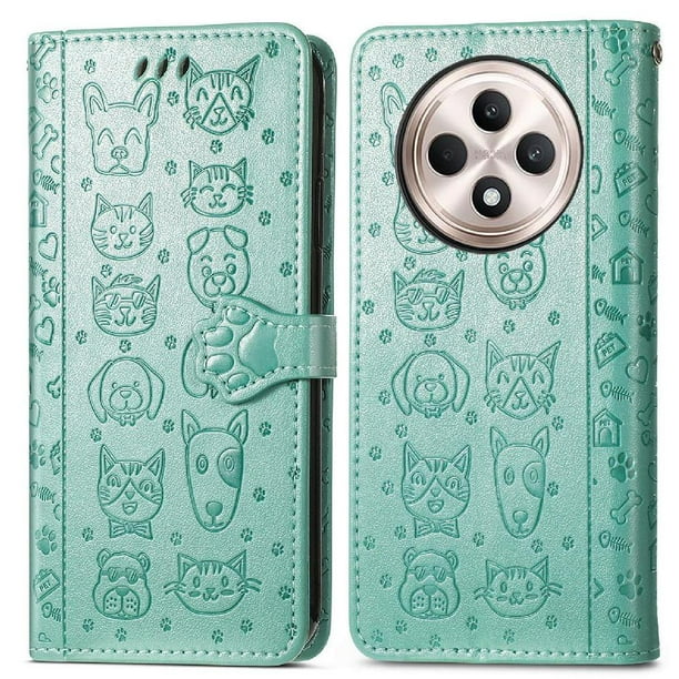 Funda Cartera FOXDOCK para OPPO Reno 12F , Flip PU con Relieve de Gatos y Perros, Tarjetero y Soporte
