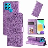 Funda Tipo Cartera Foxdock Para Infinix Smart 6 , Diseño Girasol En Relieve, Cuero Pu, Cierre Magnético, Soporte Y Tarjetero