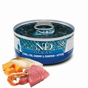 N&D Ocean Alimento Lata Atún, Bacalao, Camarón Kitten 80Gr